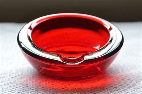 Vintage Ruby Red Glass Ashtray W Slant Top Mid Century Mod Possibly Viking Vintage Ashtray