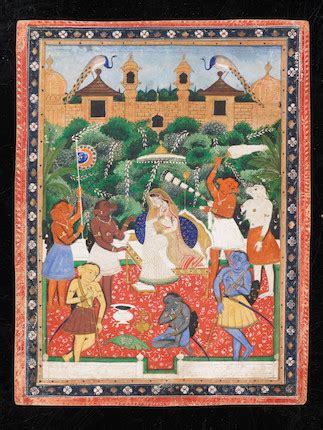 Bonhams : A scene from the Ramayana Sita surrounded by demons on a ...