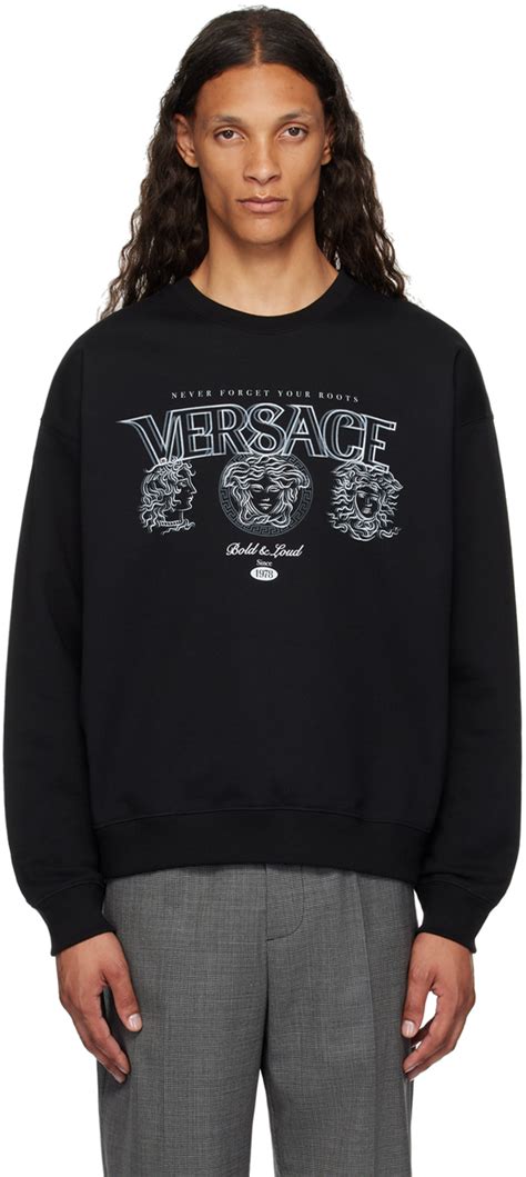 Versace Pull molletonné noir à logos modifiés imprimés SSENSE France