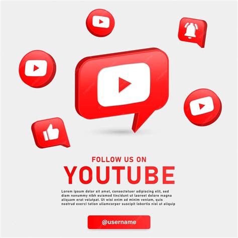 Premium Vector | Follow us on youtube with 3d logos and notification