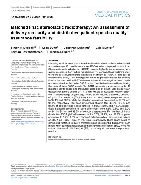 PDF Matched Linac Stereotactic Radiotherapy An Assessment Of