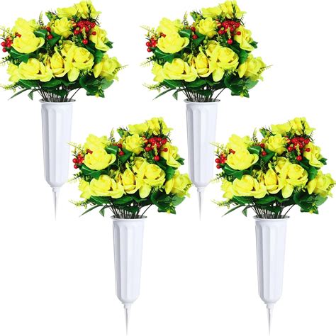 Amazon Tigeen 4 Sets Artificial Cemetery Flowers For Grave