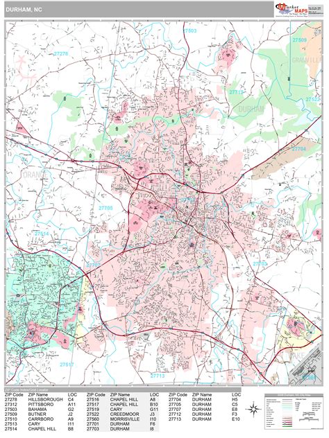 Durham North Carolina Wall Map (Premium Style) by MarketMAPS - MapSales