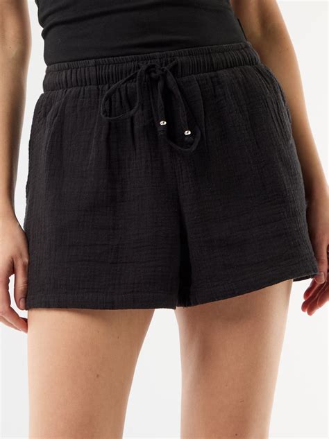 short court en gaze de coton noir femme  kiabi