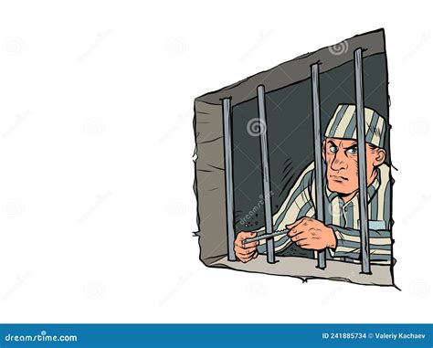 A Prisoner In A Striped Uniform A Dangerous Criminal A Lawbreaker In