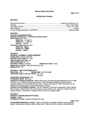 Fillable Online Material Safety Data Sheet Page Of He A Silver