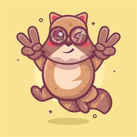 Premium Vector Funny Raccoon Character Mascot With Peace Sign Hand