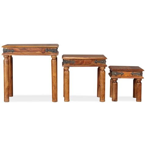 ZJCHAO Table Gigogne 3 Pcs Bois Massif De Sesham Marron