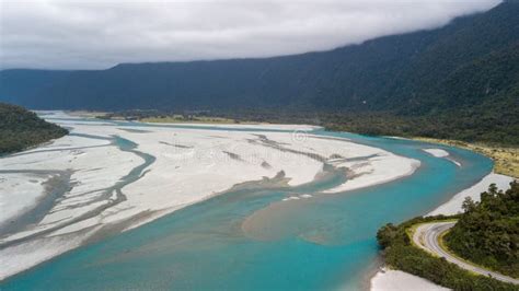 Delta of Haast River, New Zealand Stock Photo - Image of view, drone ...