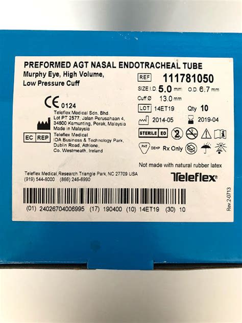 New Teleflex Medical Rusch Preformed Agt Nasal Endotracheal Tube Bx