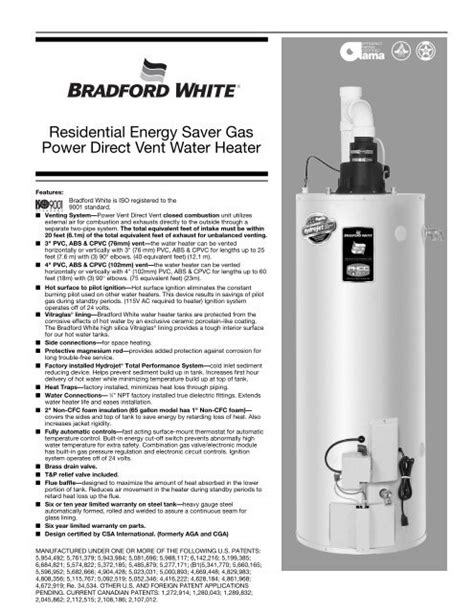 Residential Energy Saver Gas Power Direct Vent ... - Bradford White