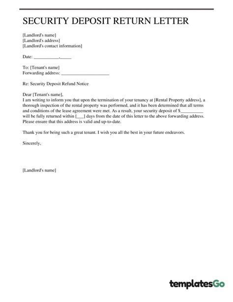 Security Deposit Return Letter With Time Saving Templates