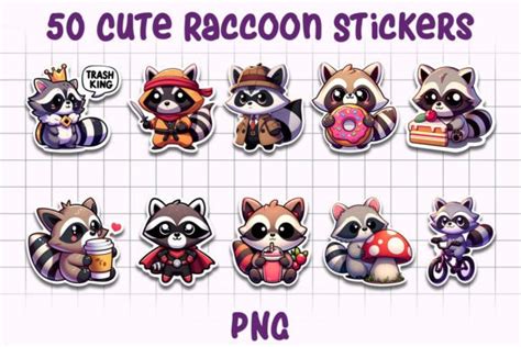 Raccoon Sticker Bundle 50 PNG Stickers Graphic By Graphic Monster