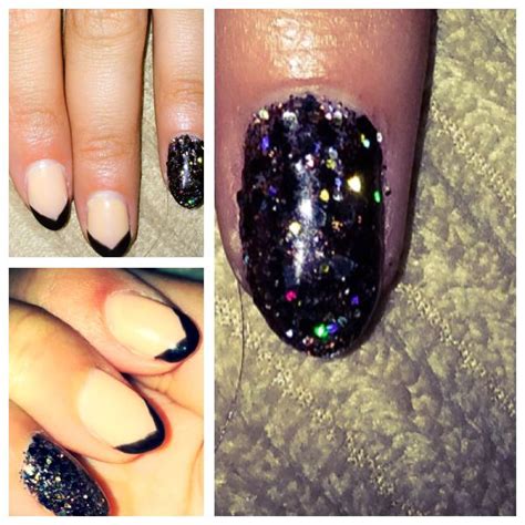 My Nails Designs For June Summer Black Flitter And Nude Color Nails Nail Colors Nails