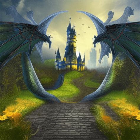 Dragon ailé de paysage fantastique avec motif de château Creative Fabrica