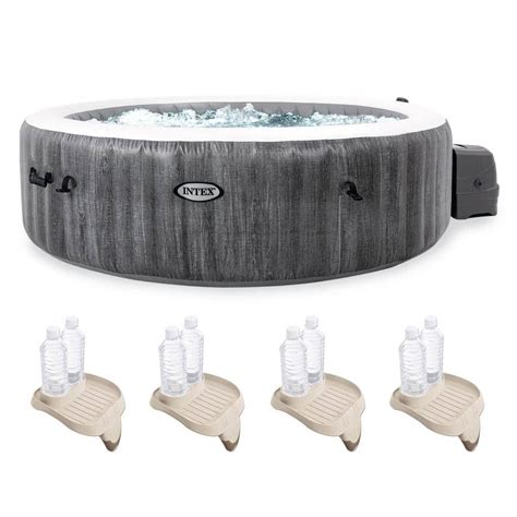 Intex PureSpa Greywood Inflatable 6 Person Hot Tub Spa And Attachable Drink And Snack Tray 4