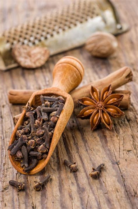 Spice Scoop With Cloves Star Anise And Cinnamon Stock Image Image Of