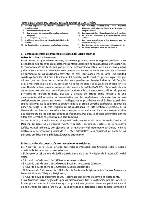 Tema 5 Apuntes completos de derecho eclesiástico para la realización