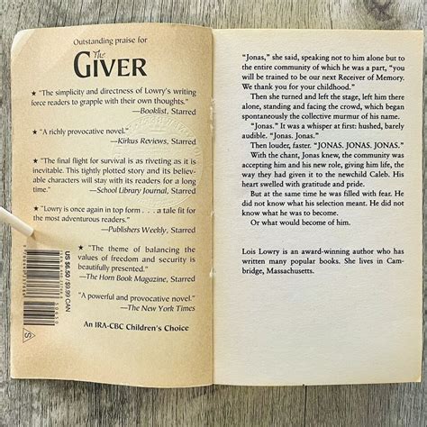 The Giver Book Lois Lowry John Newbery Medal Winner