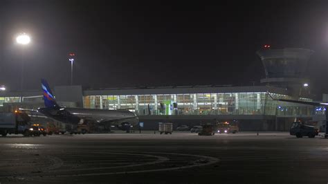 Outside Terminal D of Sheremetyevo Airport, night view. Moscow 28711023 ...