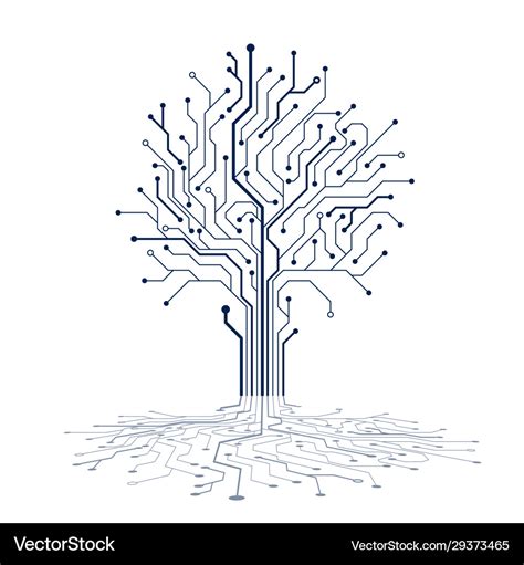 Circuit Tree Silhouette Technology Background Vector Image