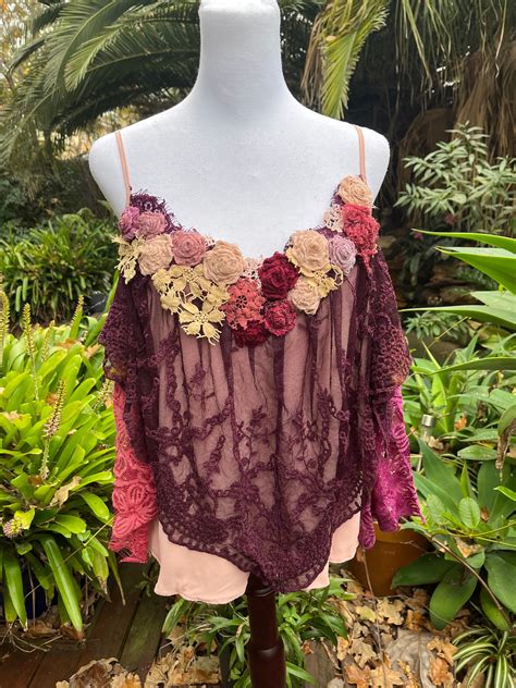 Bohemian Multi Tattered Upcycled Summer Hand Dyed Slip Top Fairy