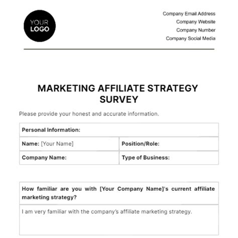 Free Marketing Affiliate Strategy Survey Template Edit Online And Download