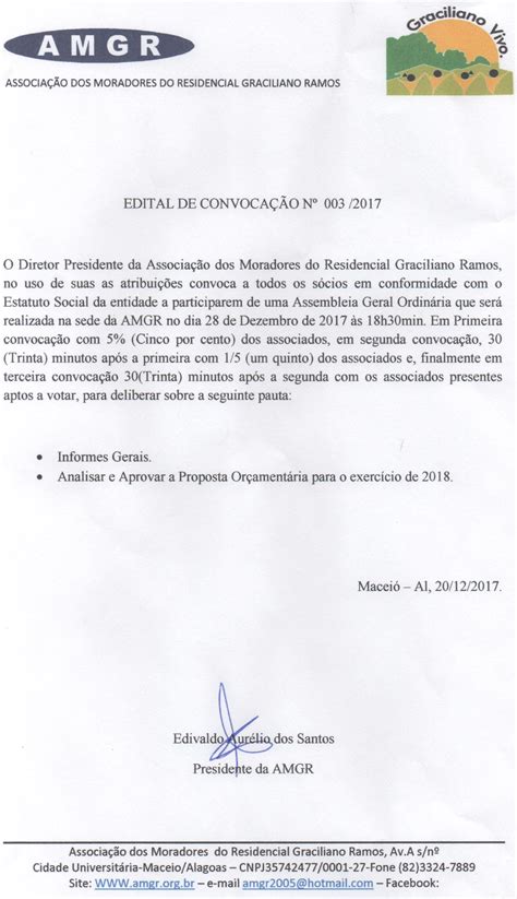 Assembléia Geral Ordinária Edital de Convocação 003 2017