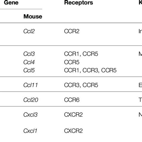 Selected Human And Murine Chemokines And Their Receptors A