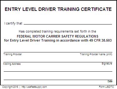 Entry Level Driver Training Certificate 2 Part Form, Driver ...