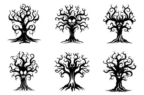 Premium Vector Spooky Trees Silhouette Collection Of Halloween