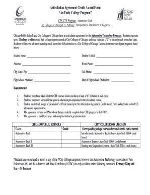 Fillable Online Ccc Articulation Agreement Credit Award Form Ccc Fax