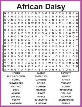 African Daisy Word Search By Jennifer Olson Educational Resources