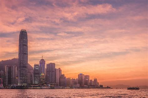 Breathtaking Sunset View The Hong Kong Victoria Harbor The Blue Sky And