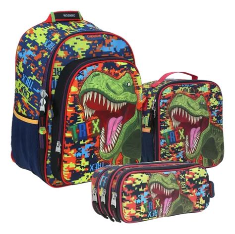 Combo Kit Mochila Lonchera Lapicera Chenson Dinosaurio Nueva