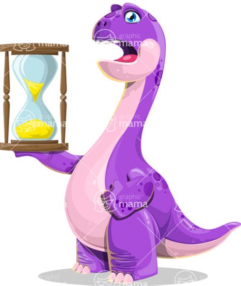 Friendly Dinosaur Cartoon Character Set / Holding a Clock | GraphicMama