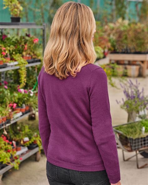 Damson Cashmere Merino Classic V Neck Cardigan Woolovers Uk