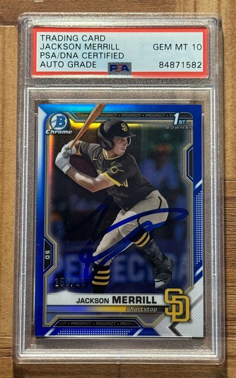 Bowman Chrome Jackson Merrill Signed Blue Rc Refractor Psa