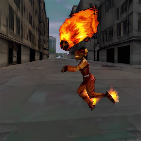 Krea Ai Ps1 Style Fire Girl Flying In The City