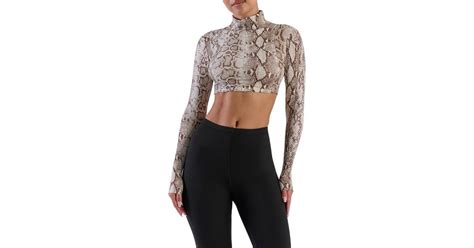 Naked Wardrobe Snakeskin Print Turtleneck Crop Top In Black Lyst