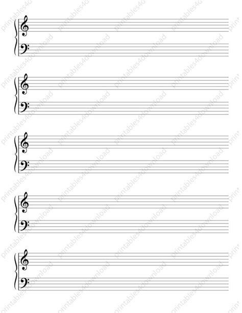 Blank Sheet Music Staff Paper Printable Sheet for Piano 5 Double Staves ...