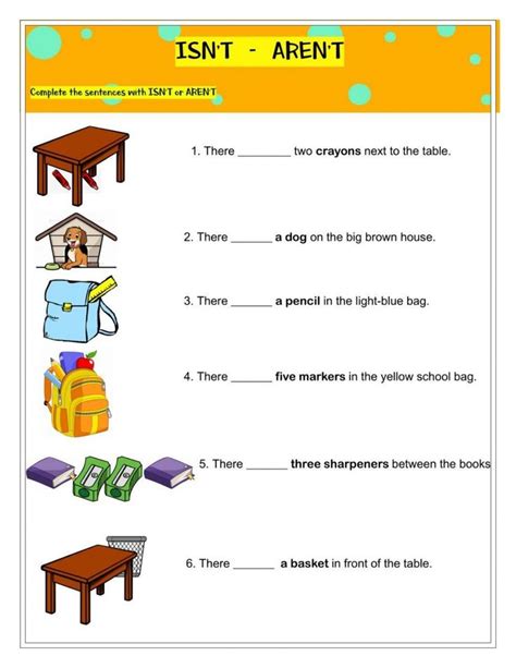 Grade 1 English Worksheet Isn T Aren T Middle School Grammar