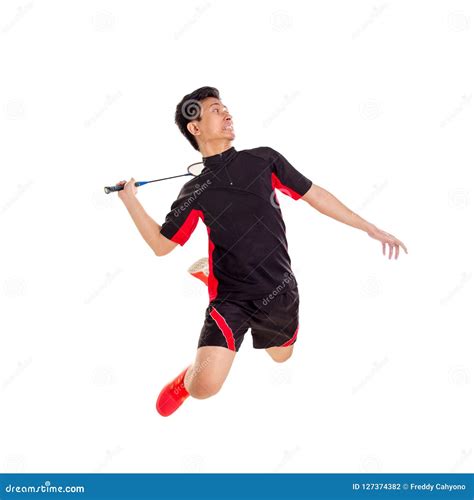 Badminton jump smash stock photo. Image of pose, holding - 127374382