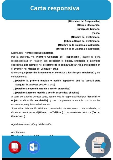 Carta Responsiva de Obra de Construcción Word PDF