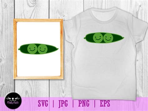 Cute Two Peas In A Pod Cartoon Line Art Svg Vector Etsy