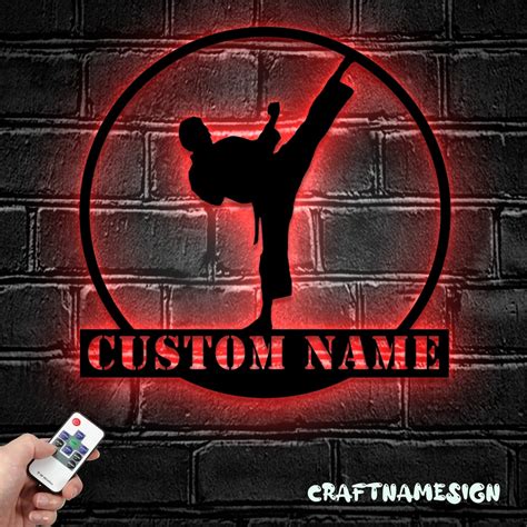 Custom Boy Taekwondo Martial Arts Metal Wall Art With Led Light