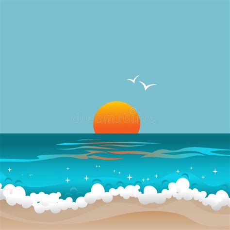 Sunset And Ocean Stock Vector Illustration Of Seascape 75752594