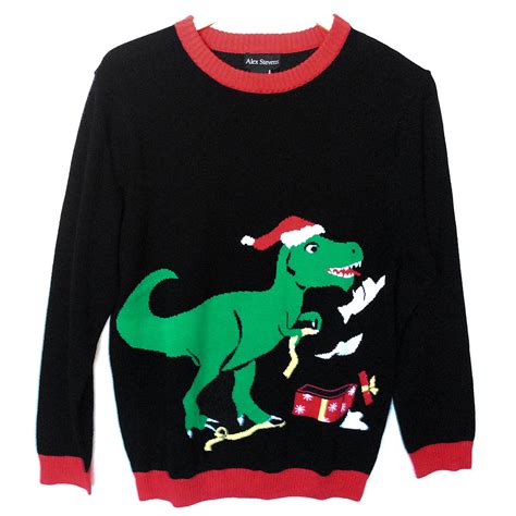 Alex Stevens T Rex Dinosaur Tacky Ugly Christmas Sweater - The Ugly ...