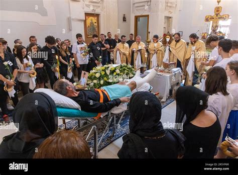 Fanel Pricopi A Year Old Man From Romania Attends The Funeral Of