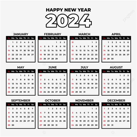 Feliz Año Nuevo 2024 Diseño De Calendarios Vector Png Dibujos 2024 Calendario Año Nuevo Png Y